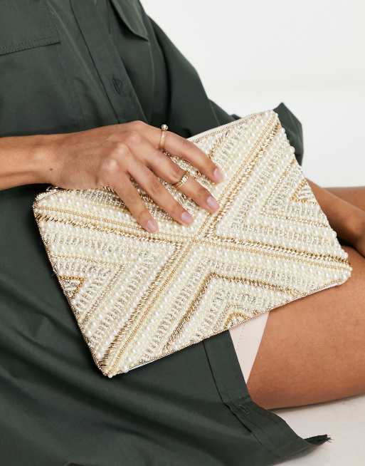 gold beaded clutch