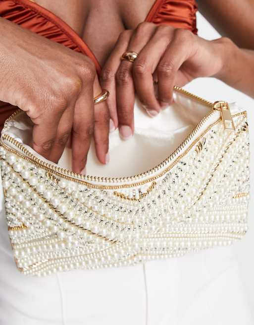 White beaded clutch purse new arrivals