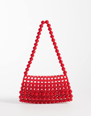 Asos Design Beaded Clutch Purse In Red