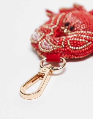 Asos Design Beaded Crab Bag Charm In Red