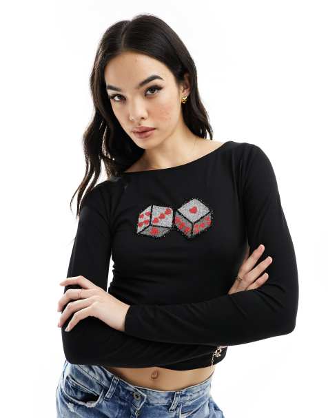 ASOS DESIGN beaded dice graphic in black - view 1