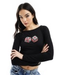 [ASOS DESIGN] ASOS DESIGN beaded dice graphic top in black XS BLACK