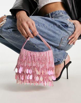 ASOS DESIGN beaded disc grab bag in pink | ASOS