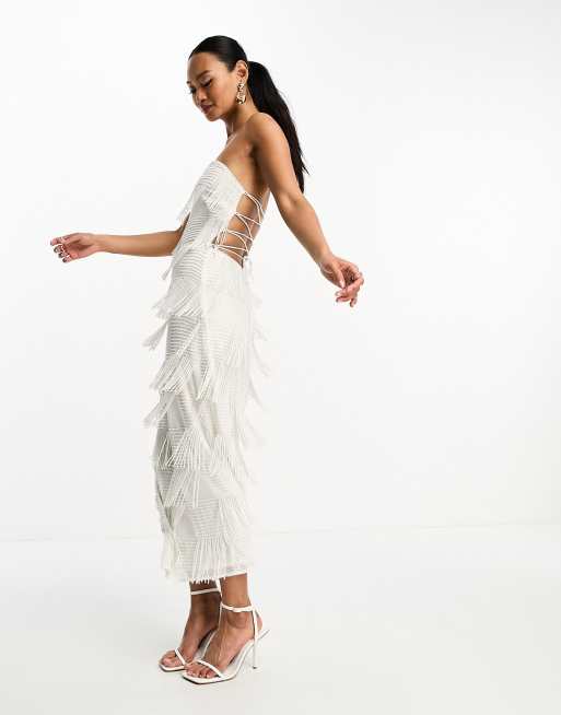 White beaded 2025 midi dress