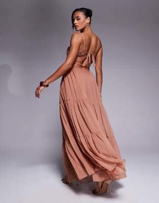 Asos Design Beaded Embellished Bust Maxi Dress With Open Back