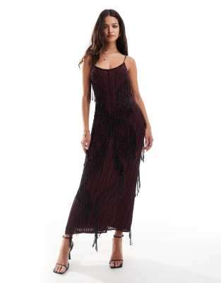 asos design beaded embellished cami maxi dress in burgundy