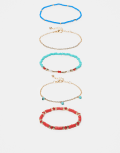 [ASOS DESIGN] ASOS DESIGN beaded friendship bracelet multi-pack in red, blue and gold tones No Size Mutli