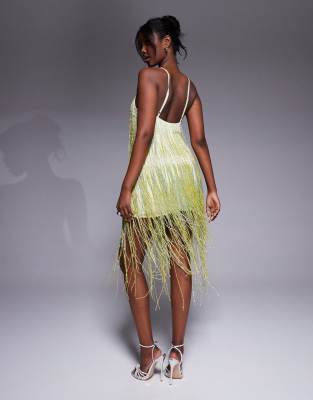 Asos Design Beaded Fringe Mini Cami Dress In Yellow