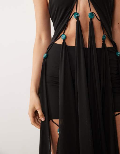ASOS DESIGN beaded fringe skirt in black - part of a set, 4 of 5