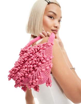 ASOS DESIGN beaded grab bag in hot pink | ASOS