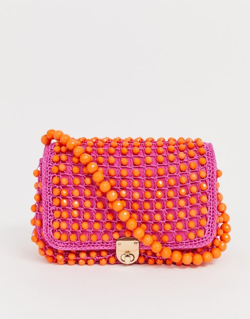 ASOS DESIGN beaded mini crossbody bag in gold