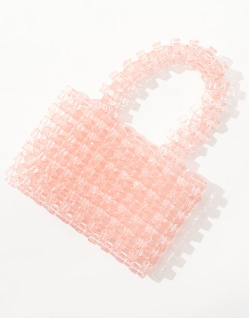 ASOS DESIGN beaded grab clutch bag in pink, 3 of 4