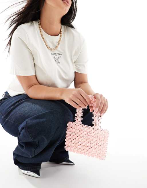 ASOS DESIGN beaded grab clutch bag in pink