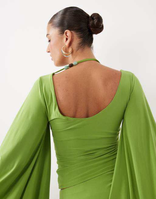 ASOS DESIGN beaded kimono sleeve top in green (Part of a set), 3 of 4