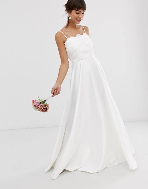 ASOS DESIGN beaded lace cami wedding dress with satin skirt ASOS