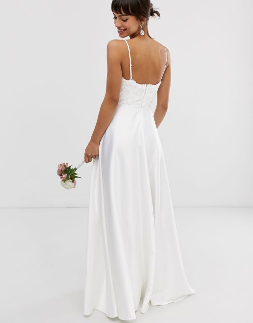 ASOS DESIGN beaded lace cami wedding dress with satin skirt ASOS