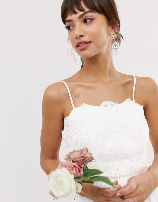 ASOS DESIGN beaded lace cami wedding dress with satin skirt ASOS