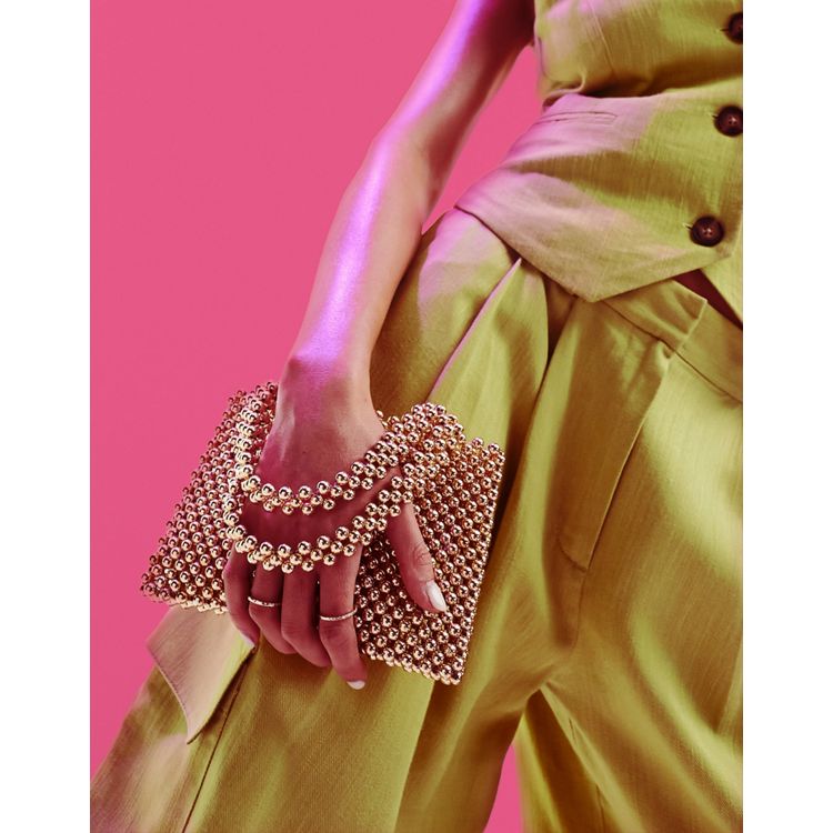 ASOS DESIGN cage sphere clutch bag in gold chain