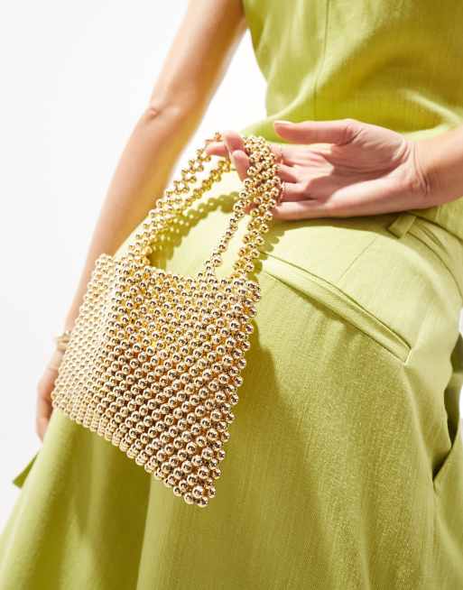 ASOS DESIGN beaded ball clutch bag in gold