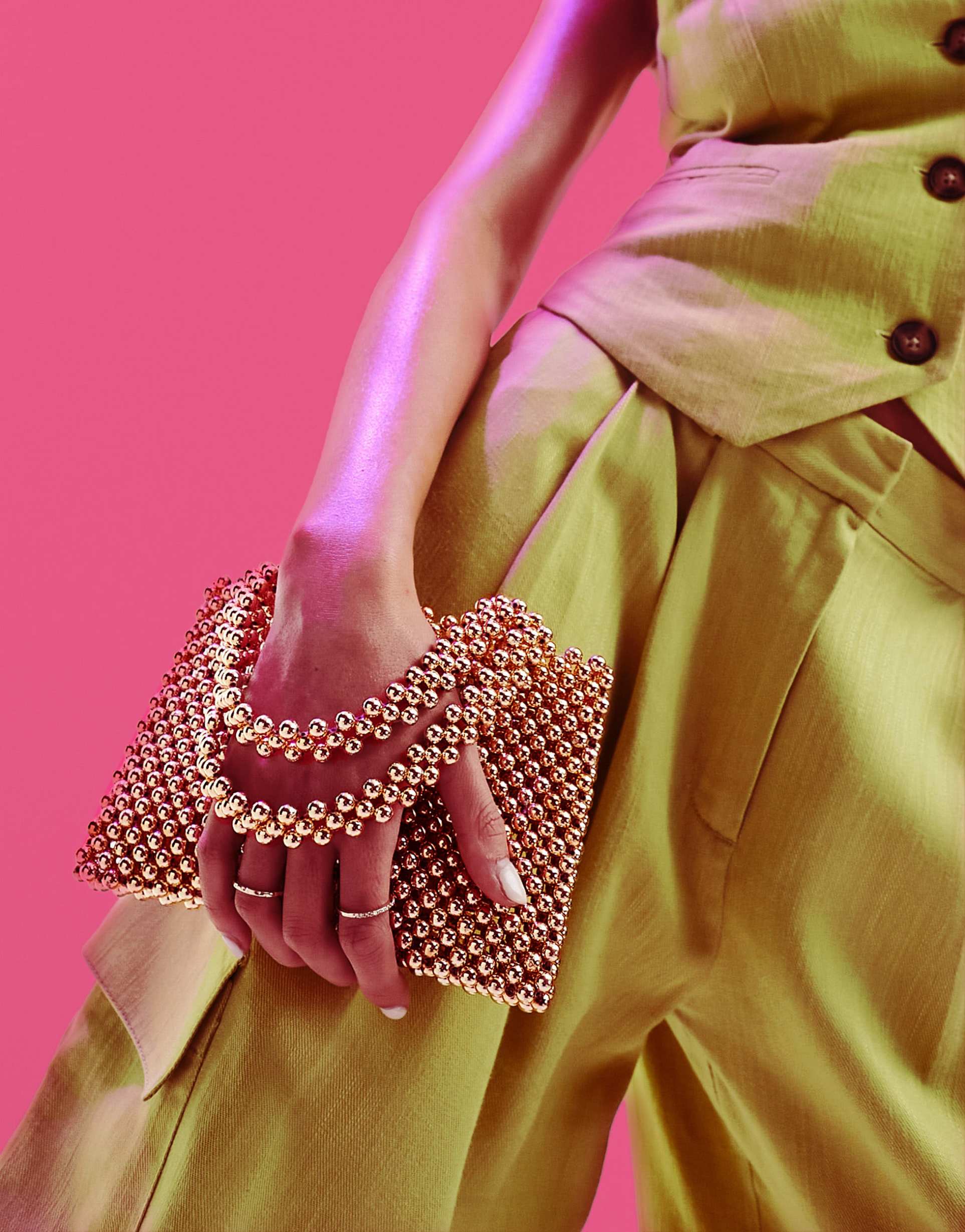 asos design beaded mini ball grab clutch bag in gold