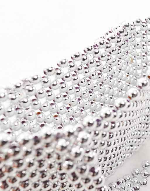 ASOS DESIGN beaded mini ball grab clutch bag in silver, 2 of 4