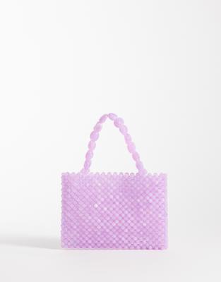 Asos Design Beaded Mini Clutch Purse With Handle In Purple