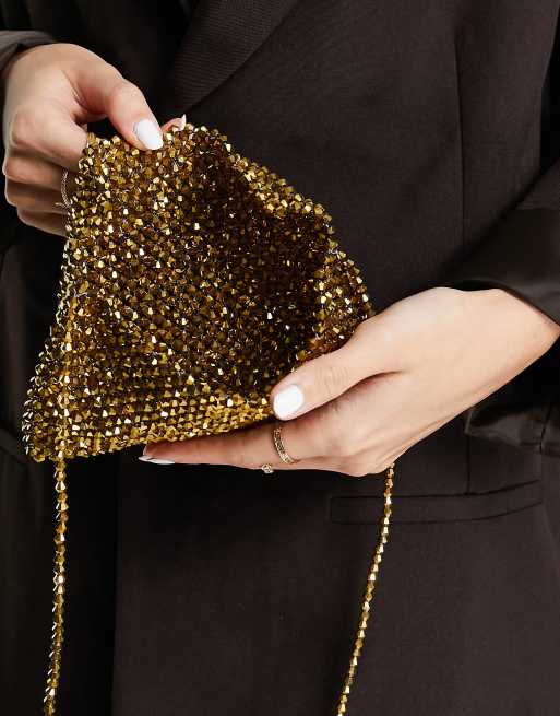 ASOS DESIGN beaded ball clutch bag in gold