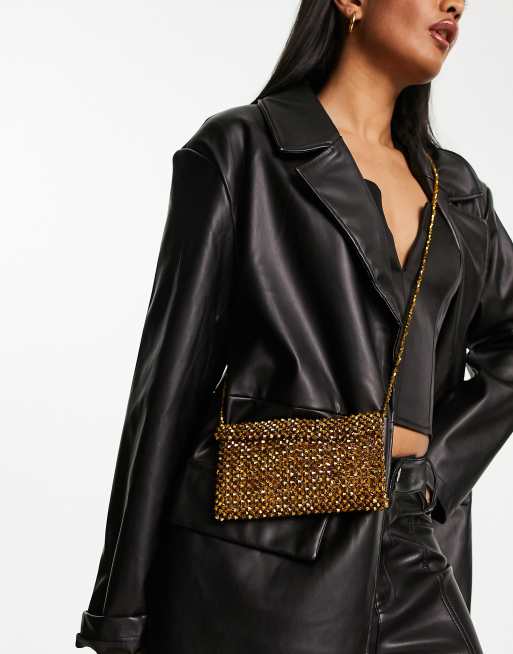 ASOS DESIGN beaded ball clutch bag in gold