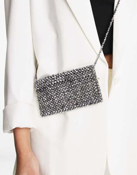 Silver clutch bag online asos