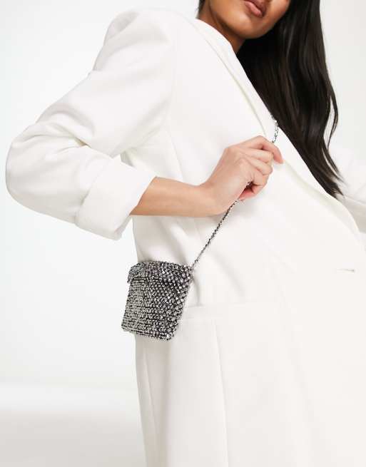 ASOS DESIGN beaded mini crossbody bag in silver