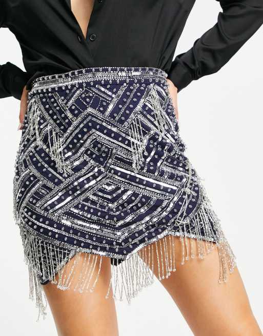 Women's Sequin Fringe Mini Skort in Black | Size Xxs | Abercrombie & Fitch