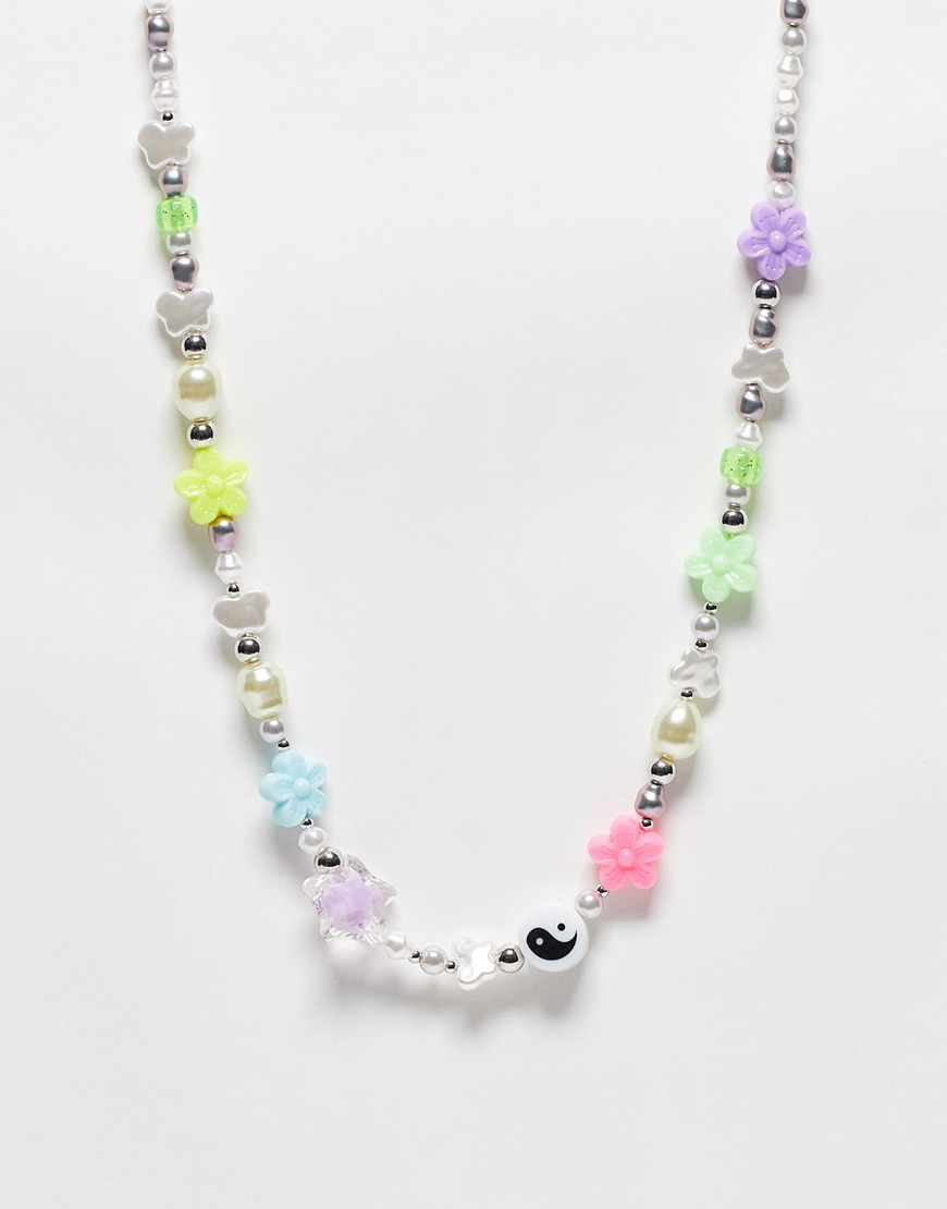 ASOS DESIGN beaded necklace with colorful beads and faux pearls-Multi
