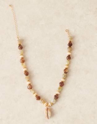 Asos Design Beaded Necklace With Faux Shell Pendant Detail