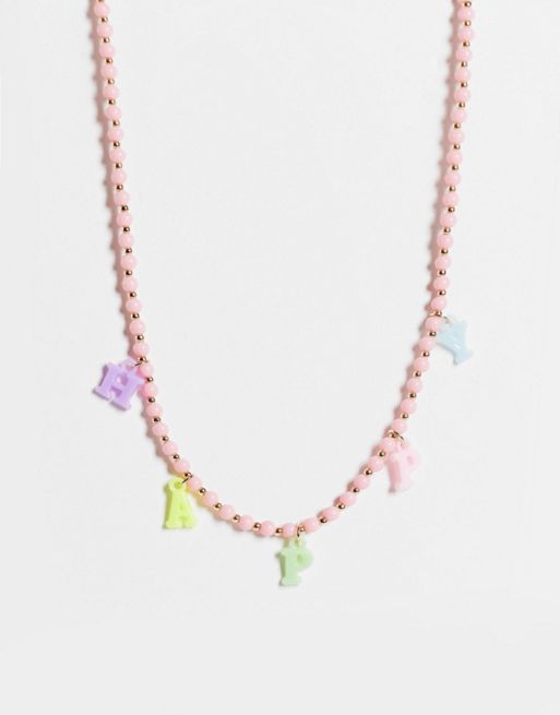 ASOS DESIGN beaded necklace with plastic happy letters