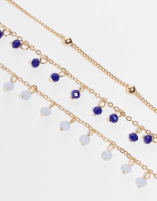 Asos Design Beaded Pack Of 3 Anklets