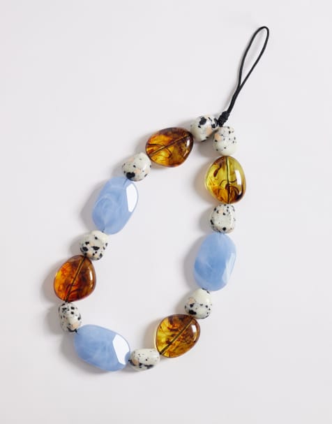 ASOS DESIGN beaded phone charm with faux semi precious stones - view 1