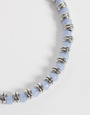 Asos Design Beaded Puller Bracelet In Blue