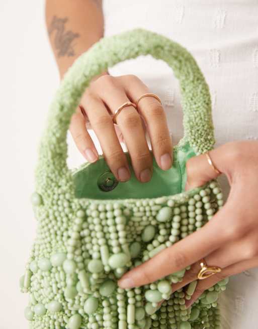 ASOS DESIGN beaded purse in green