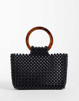 Asos Design Beaded Resin Handle Clutch Purse In Black
