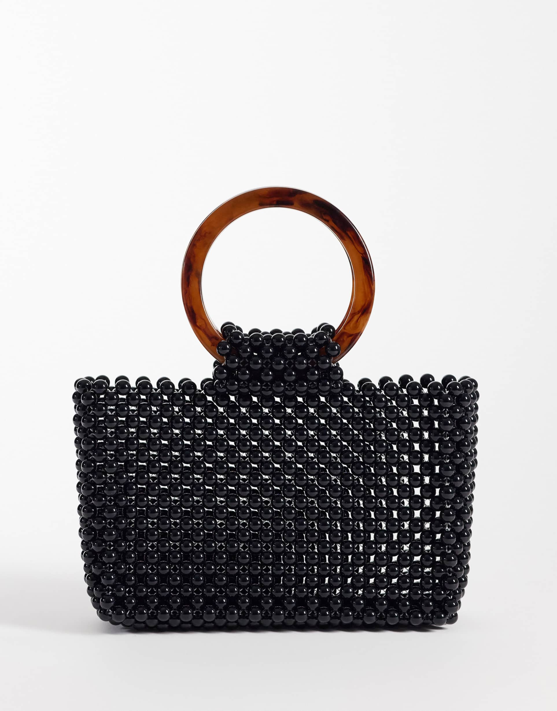 asos design beaded resin handle clutch purse in black