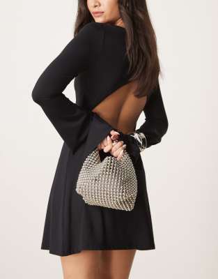 ASOS DESIGN beaded scoop grab bag in silver