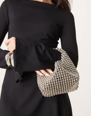 ASOS DESIGN beaded scoop grab bag in silver