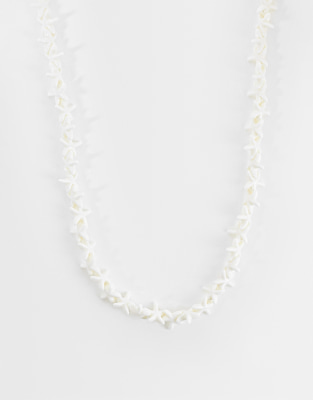 Asos Design Beaded Starfish Necklace In White