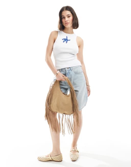 ASOS DESIGN beaded starfish singlet in white, 3 of 4