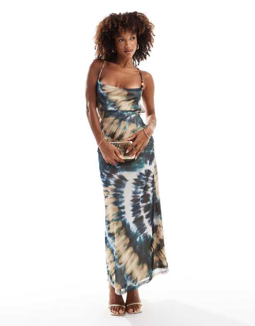 ASOS DESIGN beaded strappy maxi dress in tie dye print ASOS
