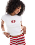 [ASOS DESIGN] ASOS DESIGN beaded tomato baby tee top in white XS WHITE