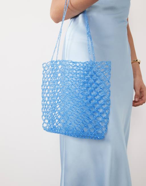 ASOS DESIGN beaded tote bag in light blue, 3 of 4