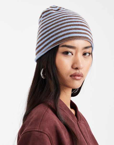 ASOS DESIGN beanie in chocolate and blue stripe - view 1