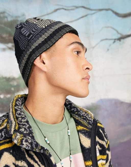 ASOS DESIGN - Beanie met gemengde retro breisteken in blauwe tinten