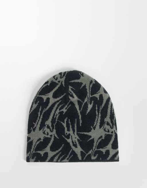 ASOS DESIGN Beanie mit abstraktem Muster und Totenkopf in Schwarz, 3 von 3
